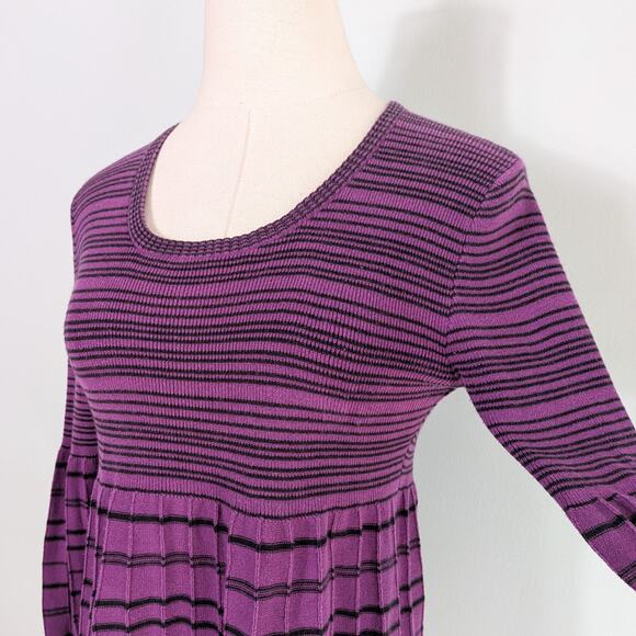 Y2K Style & Co Babydoll Top Sweater PM Purple Black Stripe Elena 2010s Rib Knit - Picture 4 of 9